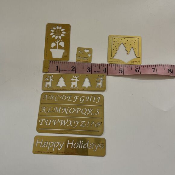 Lasting Impressions Set of 5 Brass Stencils Flowers Alphabet Christmas Holiday - Picture 8 of 12